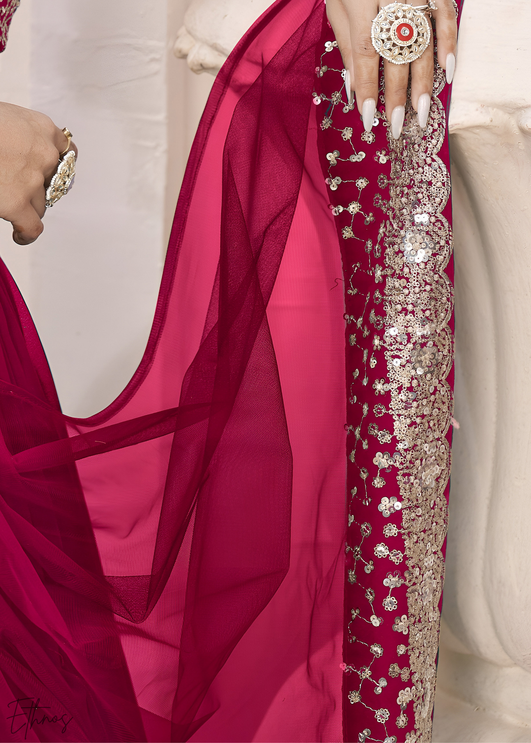 Deep Pink Sequins Georgette Lehenga