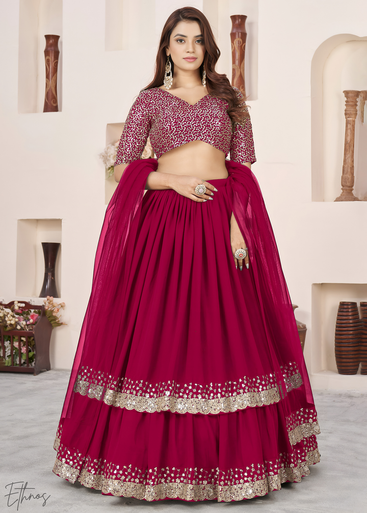 Deep Pink Sequins Georgette Lehenga