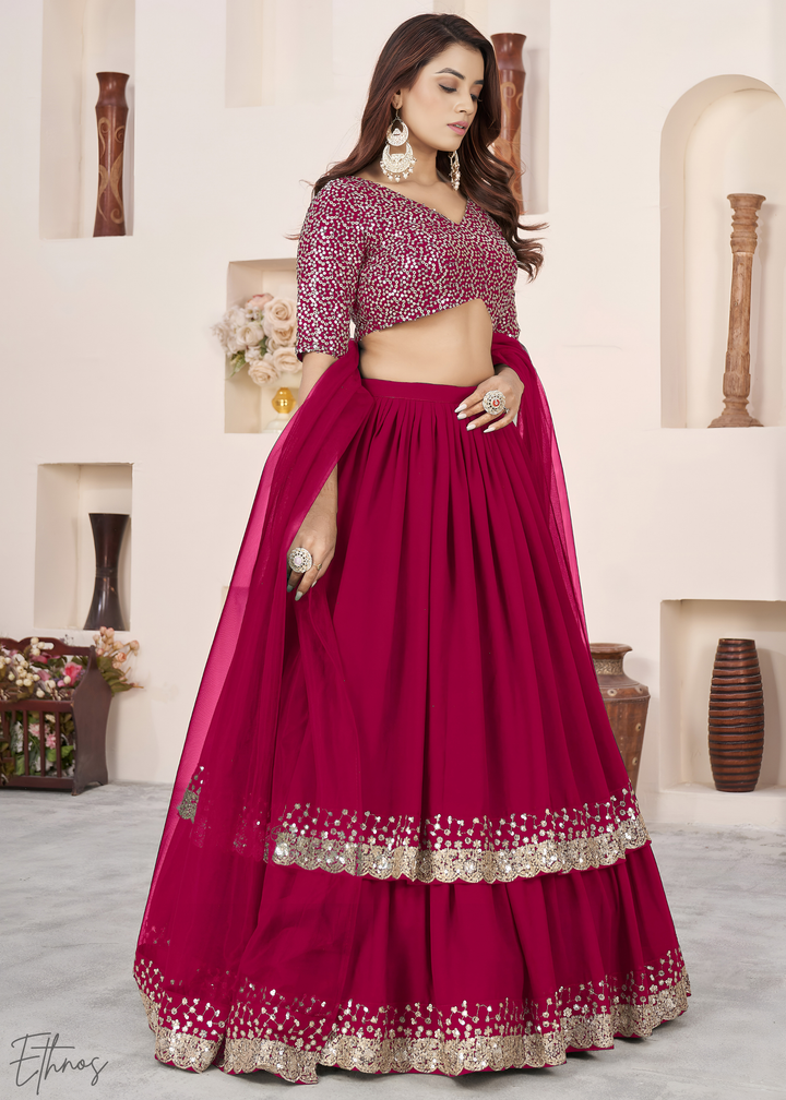 Deep Pink Sequins Georgette Lehenga