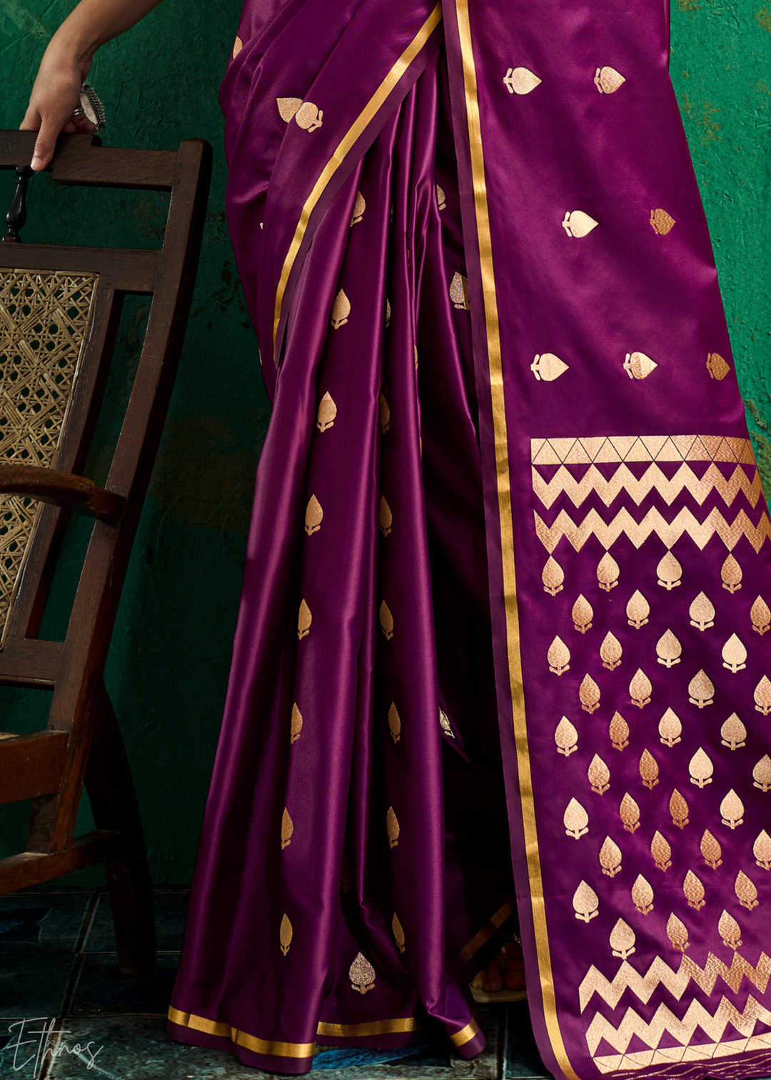 Deep Plum Leheriya Chevron Satin Saree