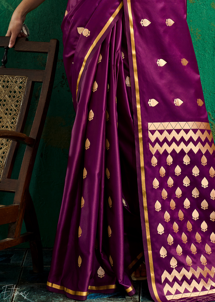 Deep Plum Leheriya Chevron Satin Saree