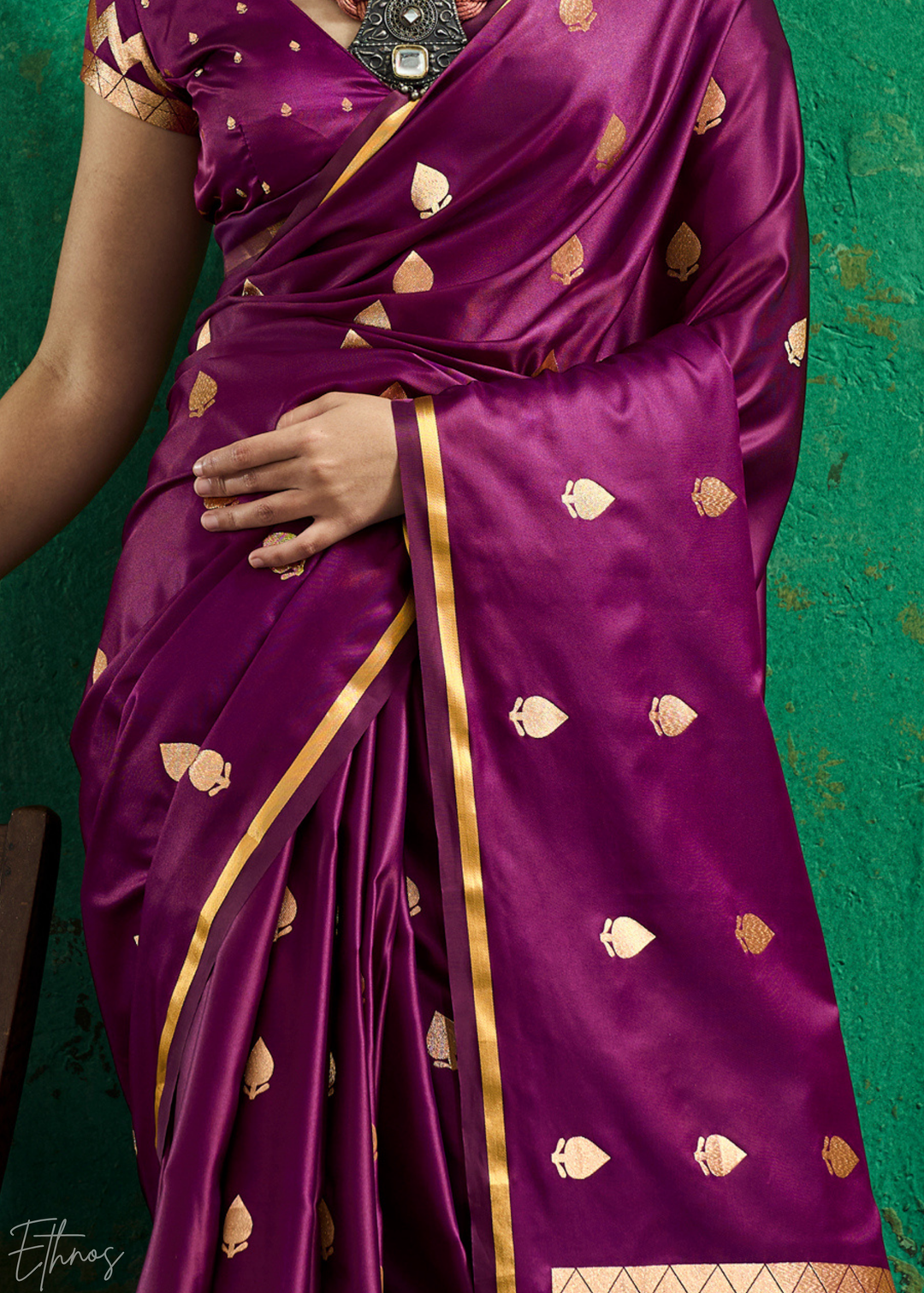 Deep Plum Leheriya Chevron Satin Saree