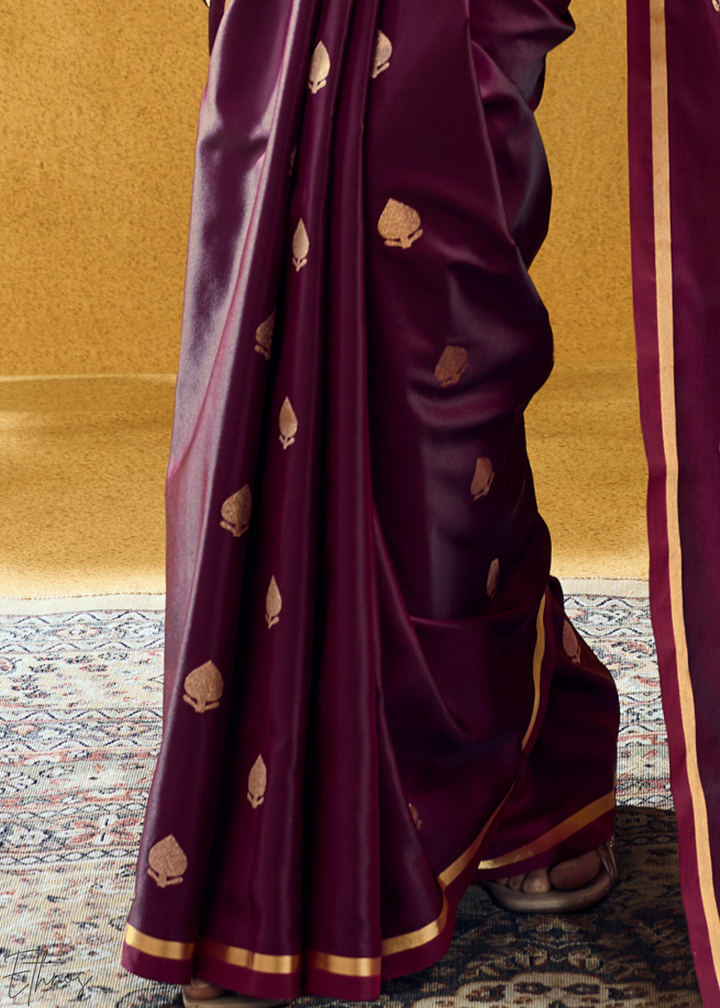 Deep Wine Leheriya Chevron Satin Saree