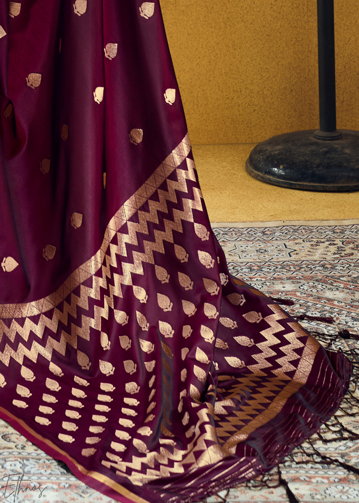 Deep Wine Leheriya Chevron Satin Saree