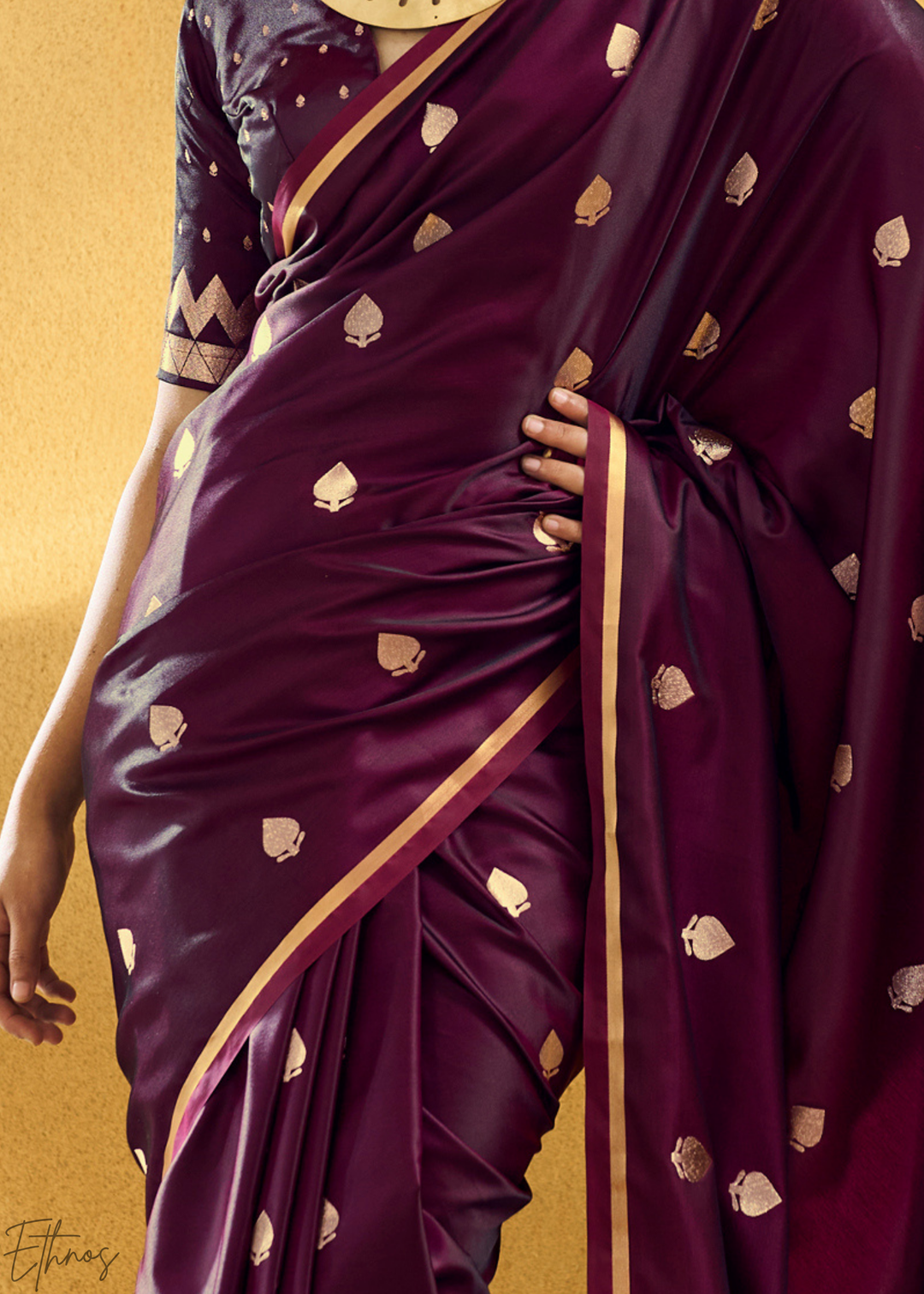 Deep Wine Leheriya Chevron Satin Saree