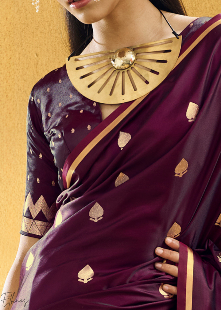 Deep Wine Leheriya Chevron Satin Saree