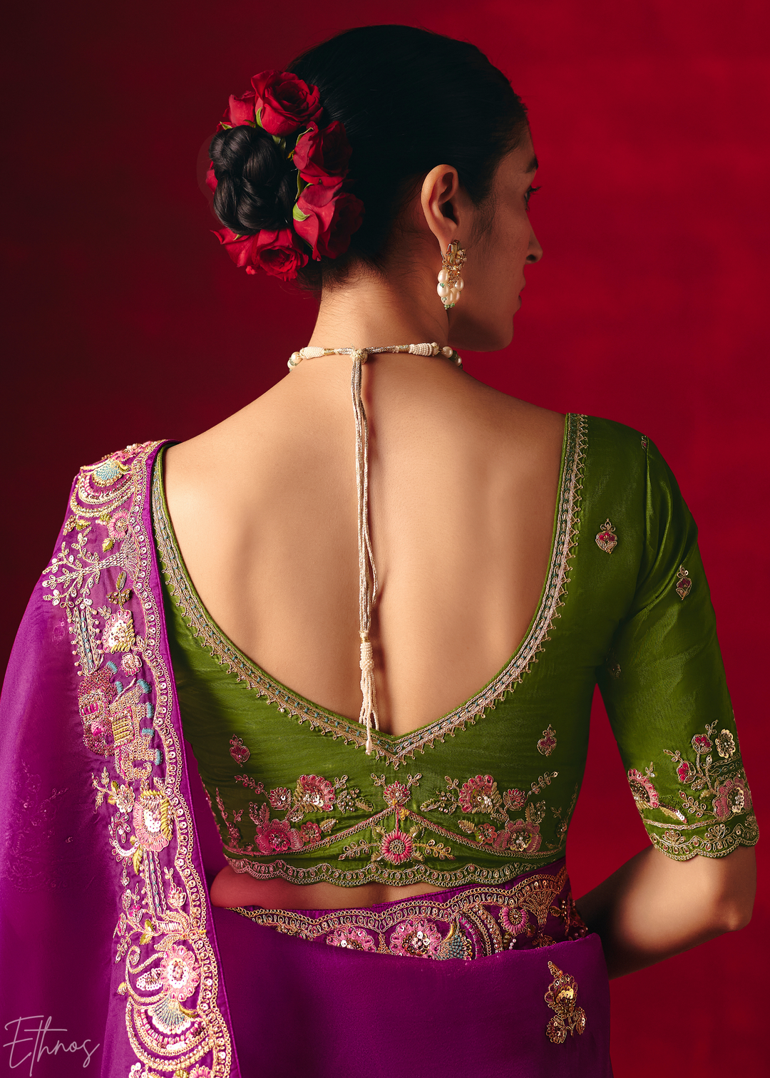 Deep Violet Floral Sequin Embroidered Organza Tissue Saree