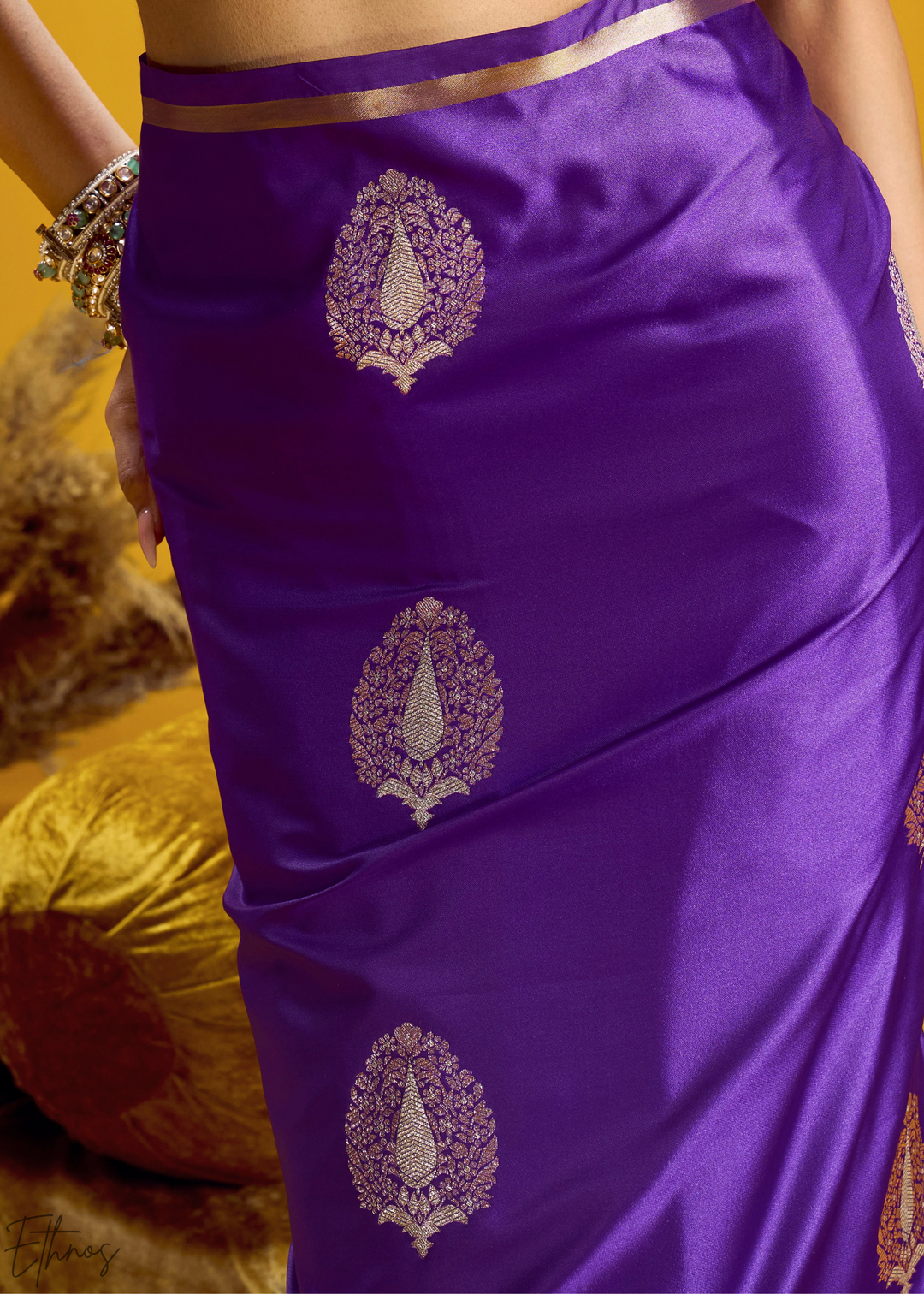 Deep Violet Gold-Infused Jacquard Satin Silk Saree