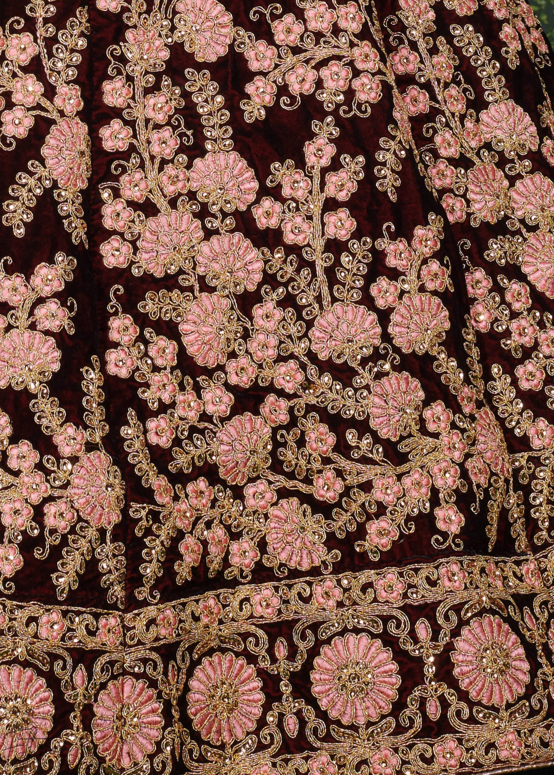 Deep Wine Heavy Floral Embroidered Velvet Lehenga Choli
