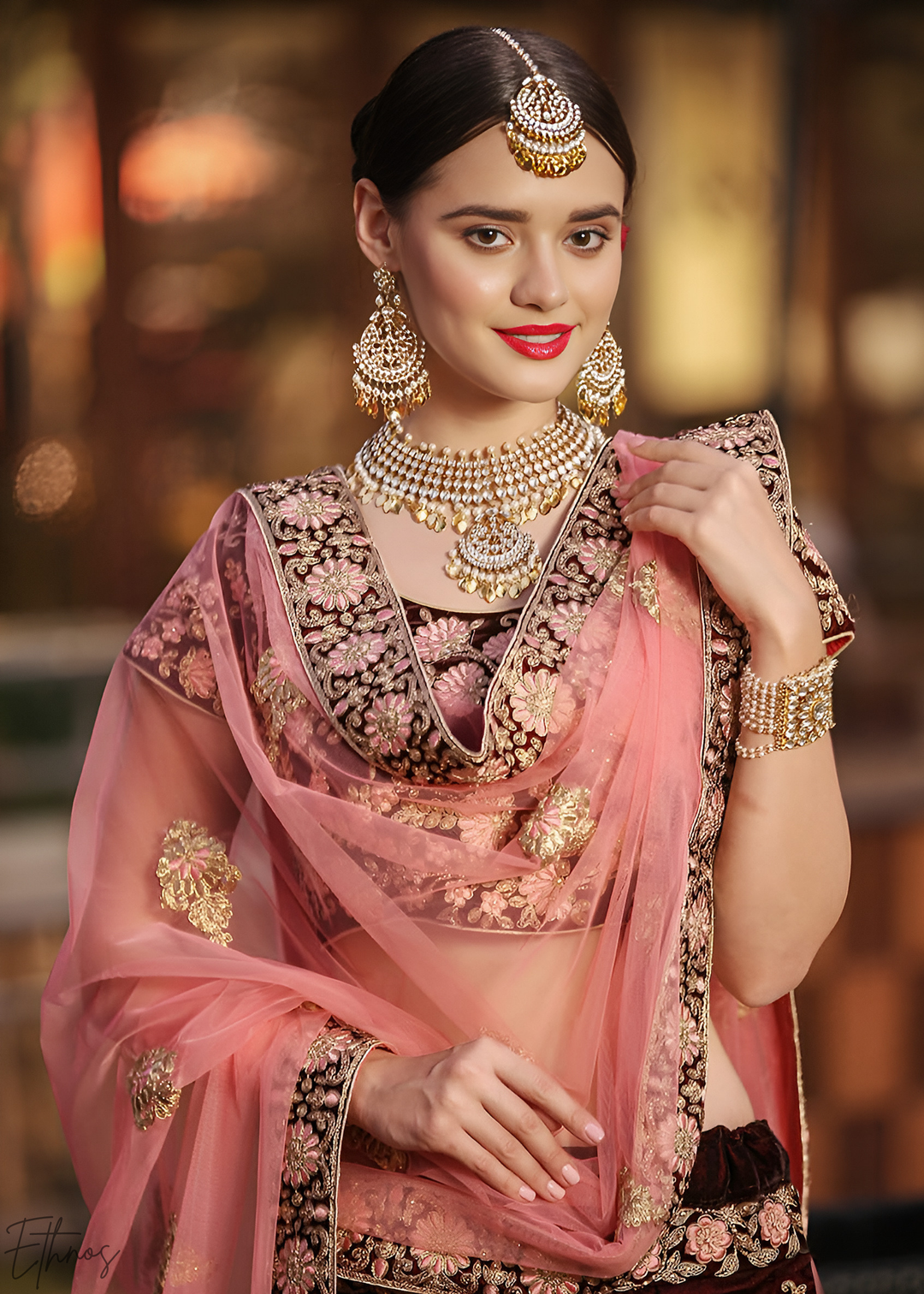 Deep Wine Heavy Floral Embroidered Velvet Lehenga Choli