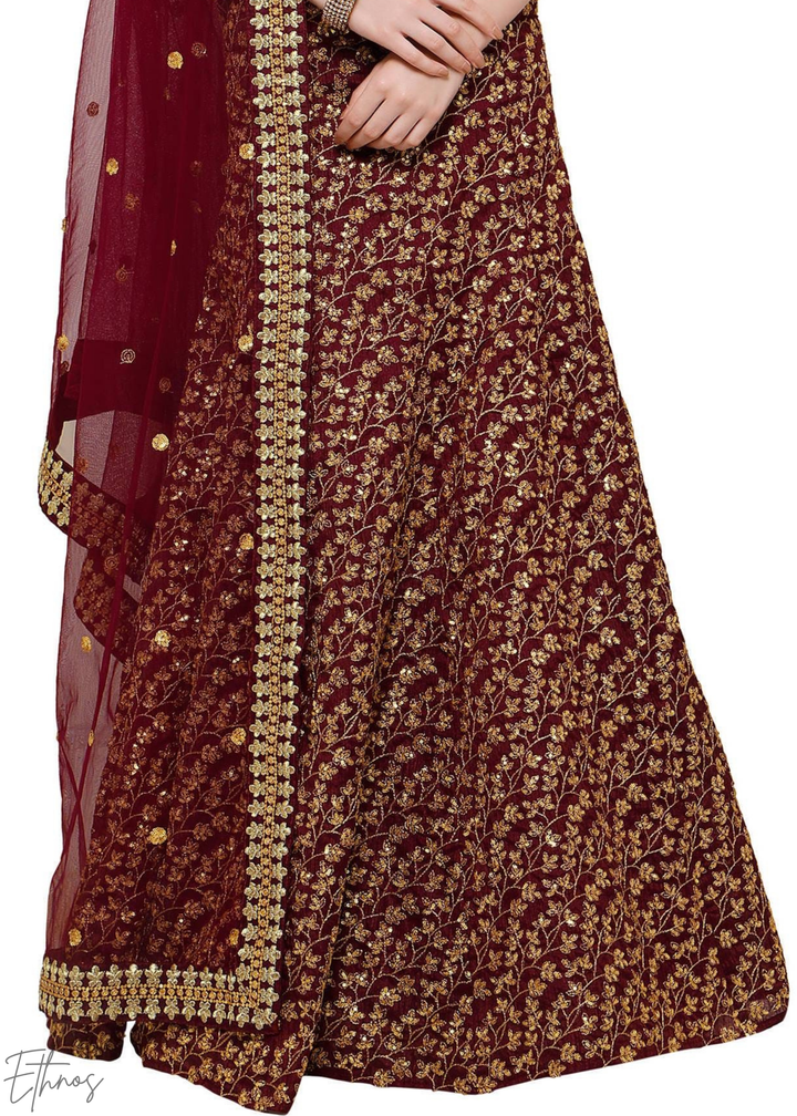 Deep Wine Intricate Brocade Raw Silk Lehenga Choli