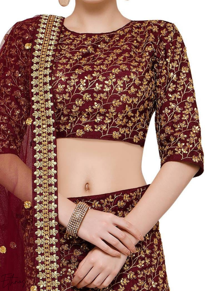Deep Wine Intricate Brocade Raw Silk Lehenga Choli