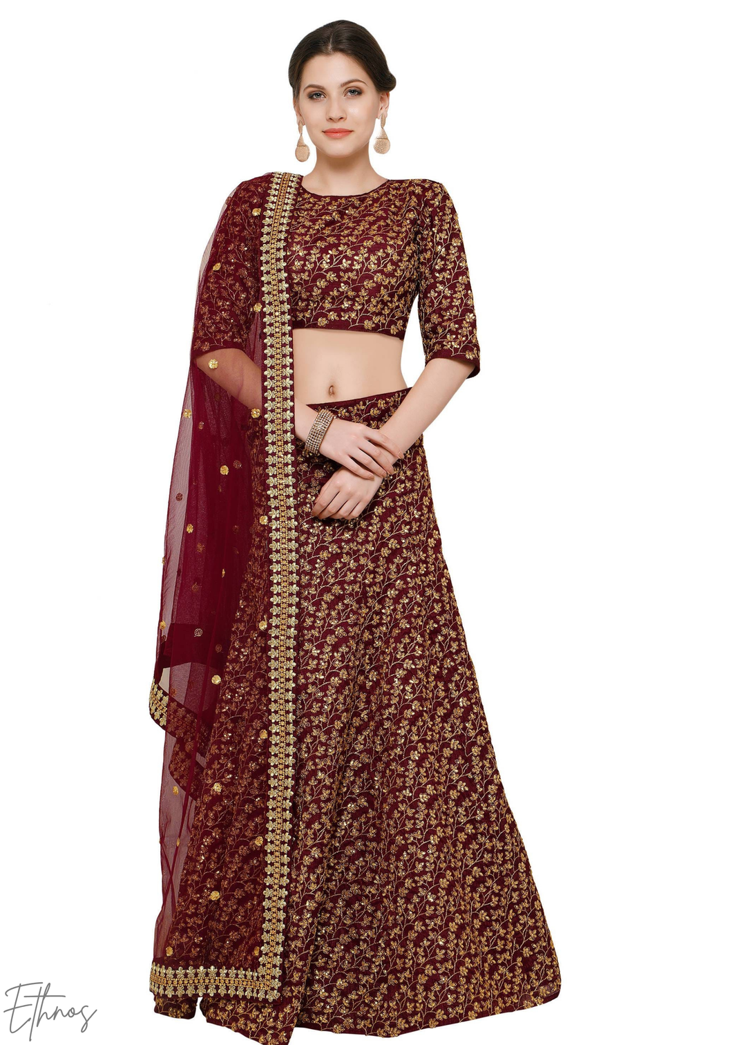 Deep Wine Intricate Brocade Raw Silk Lehenga Choli