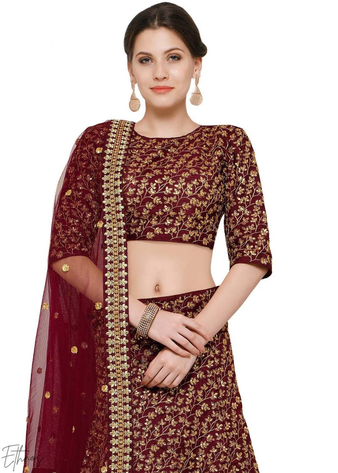 Deep Wine Intricate Brocade Raw Silk Lehenga Choli