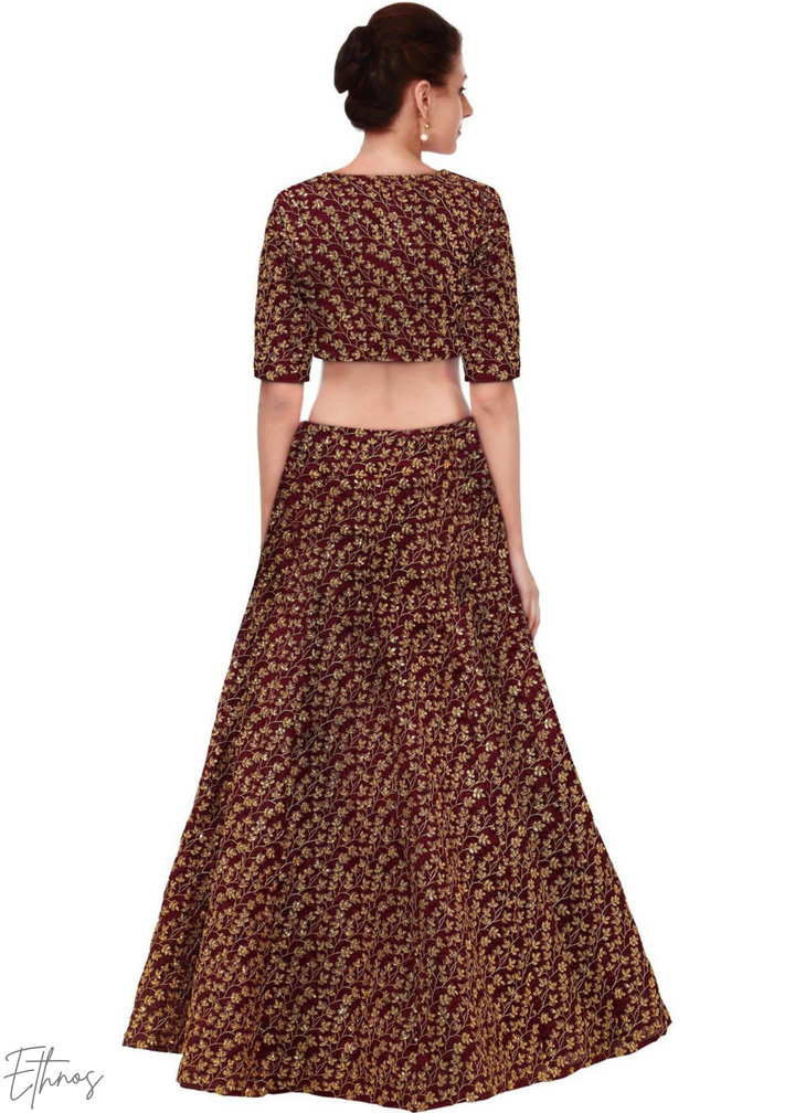 Deep Wine Intricate Brocade Raw Silk Lehenga Choli