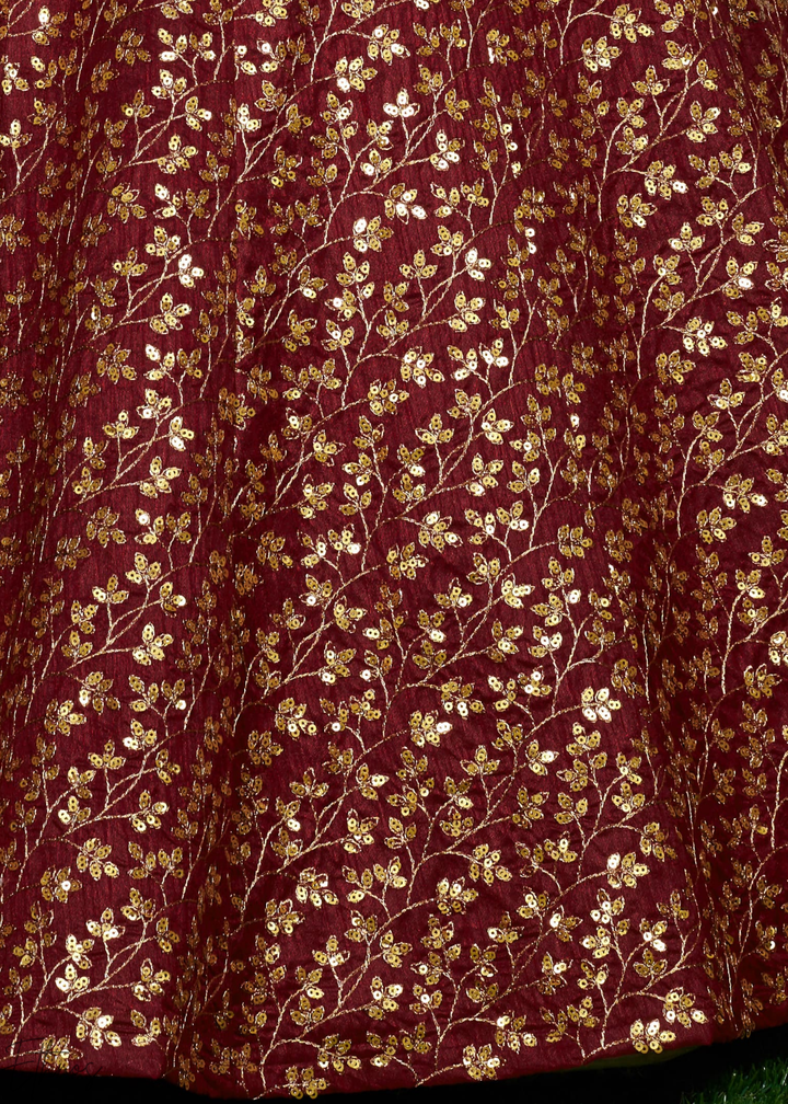 Deep Wine Intricate Brocade Raw Silk Lehenga Choli