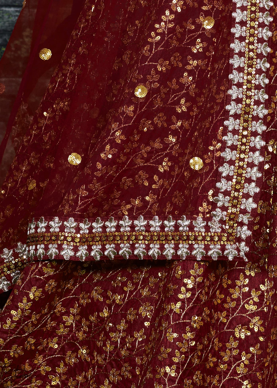 Deep Wine Intricate Brocade Raw Silk Lehenga Choli