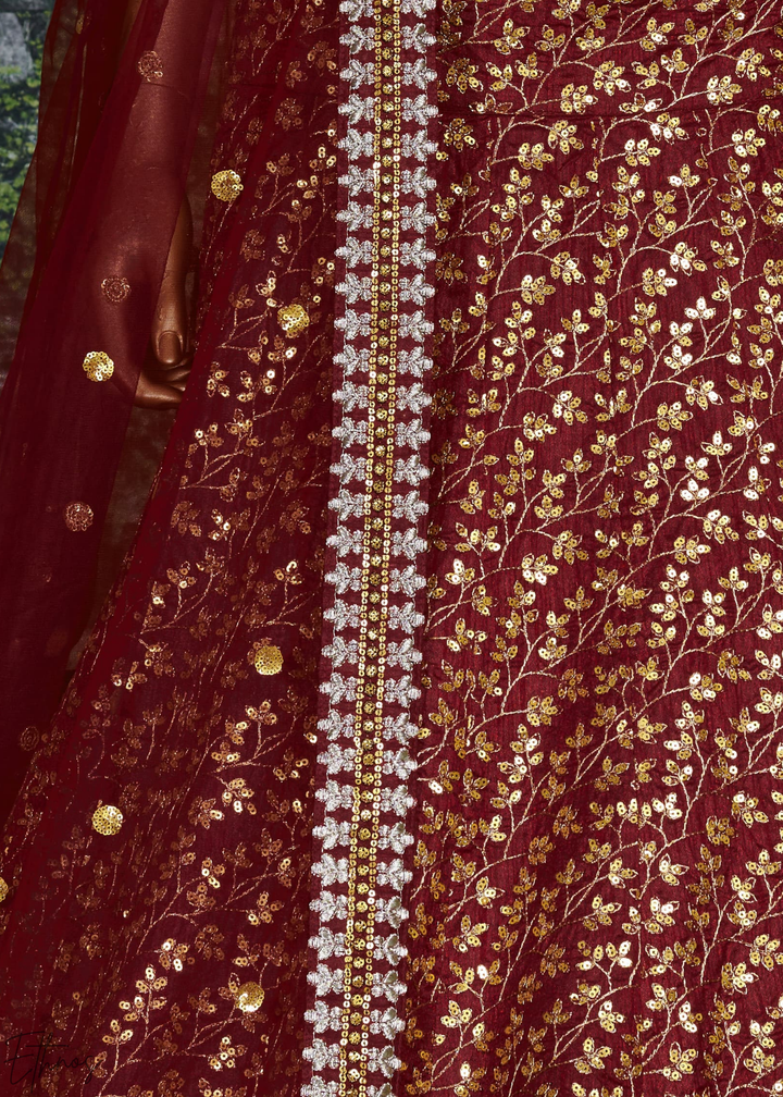 Deep Wine Intricate Brocade Raw Silk Lehenga Choli