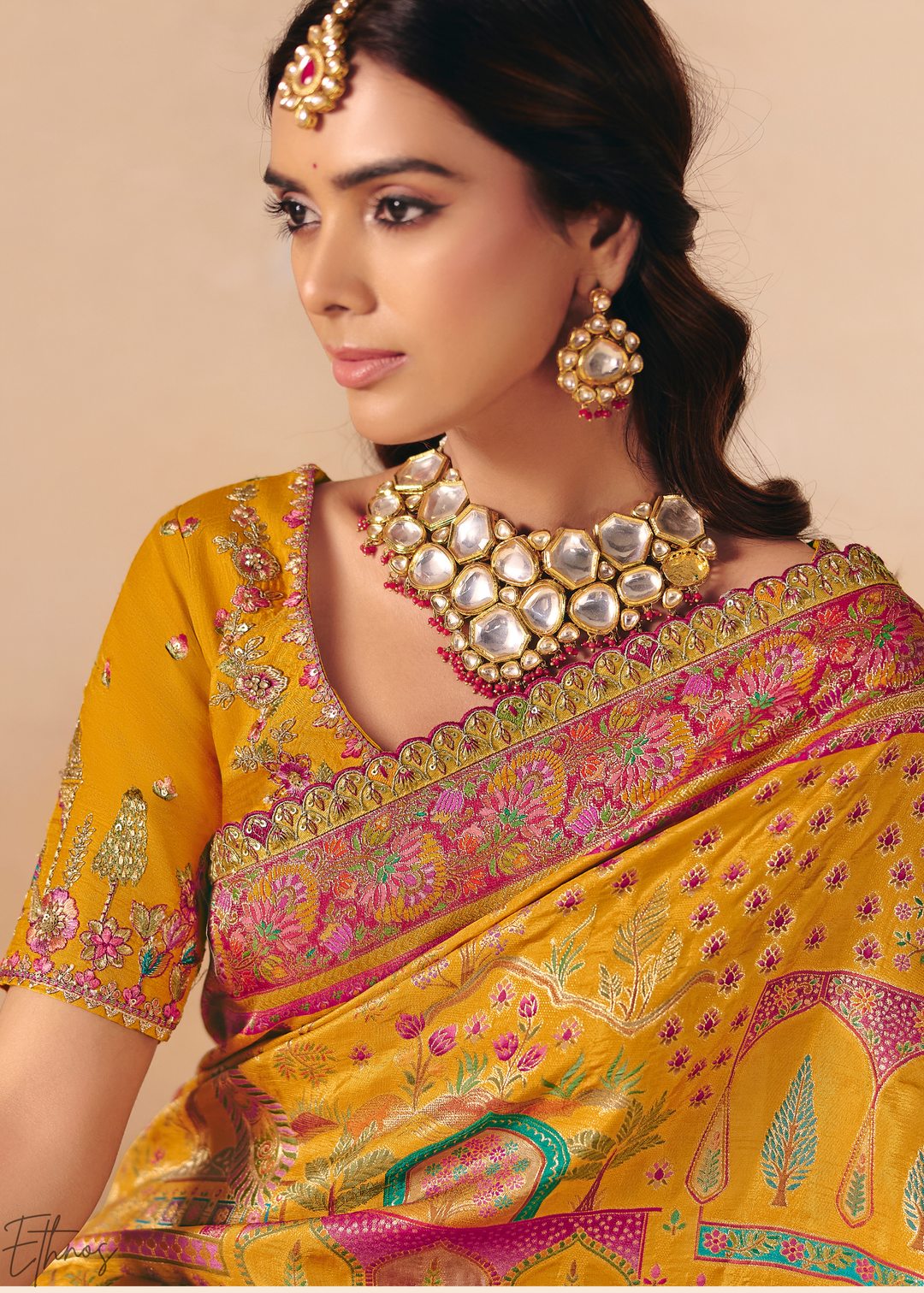 Deep Yellow Kalamkari Dola Silk Saree