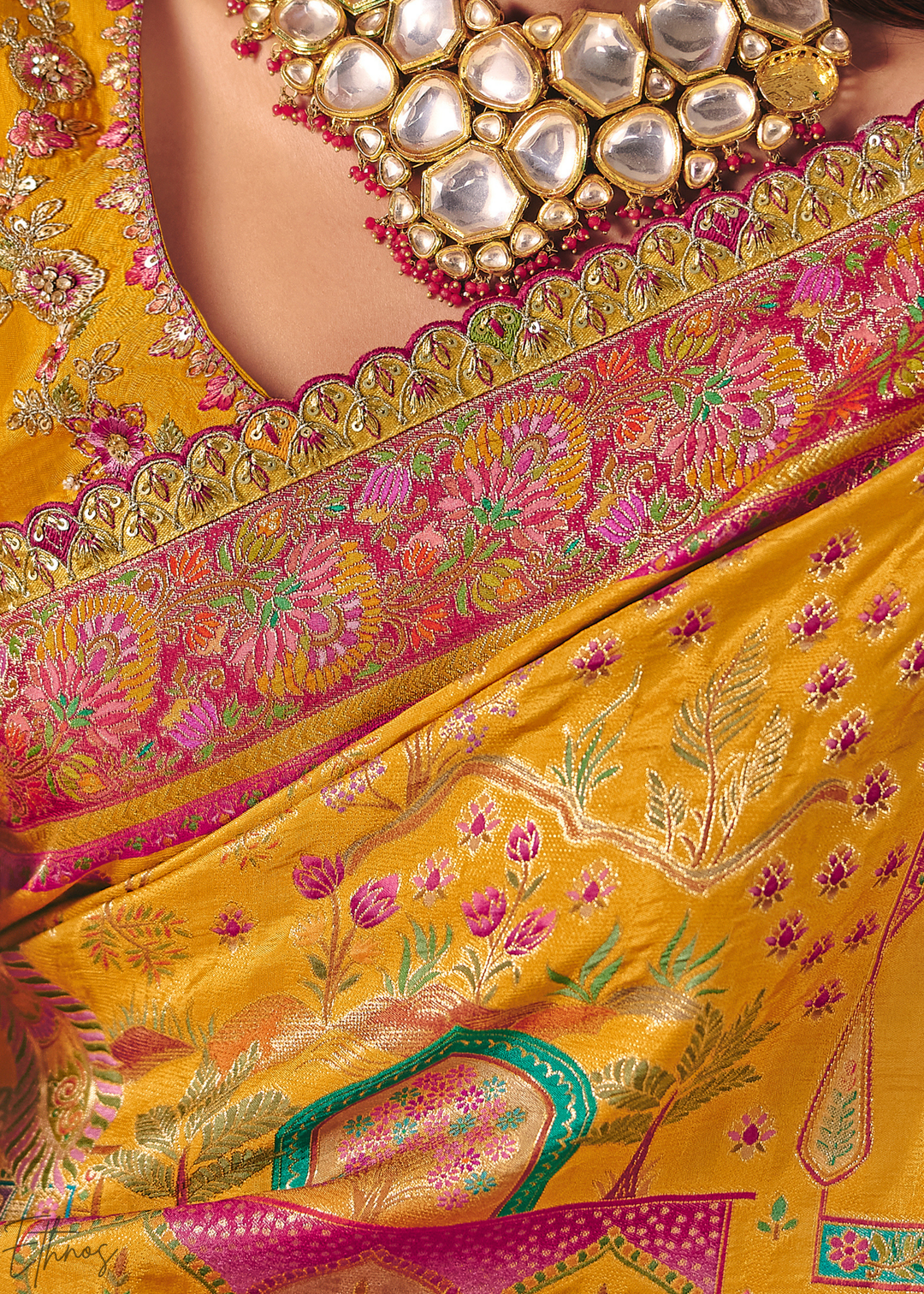 Deep Yellow Kalamkari Dola Silk Saree