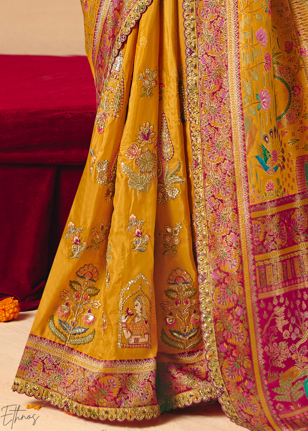 Deep Yellow Kalamkari Dola Silk Saree