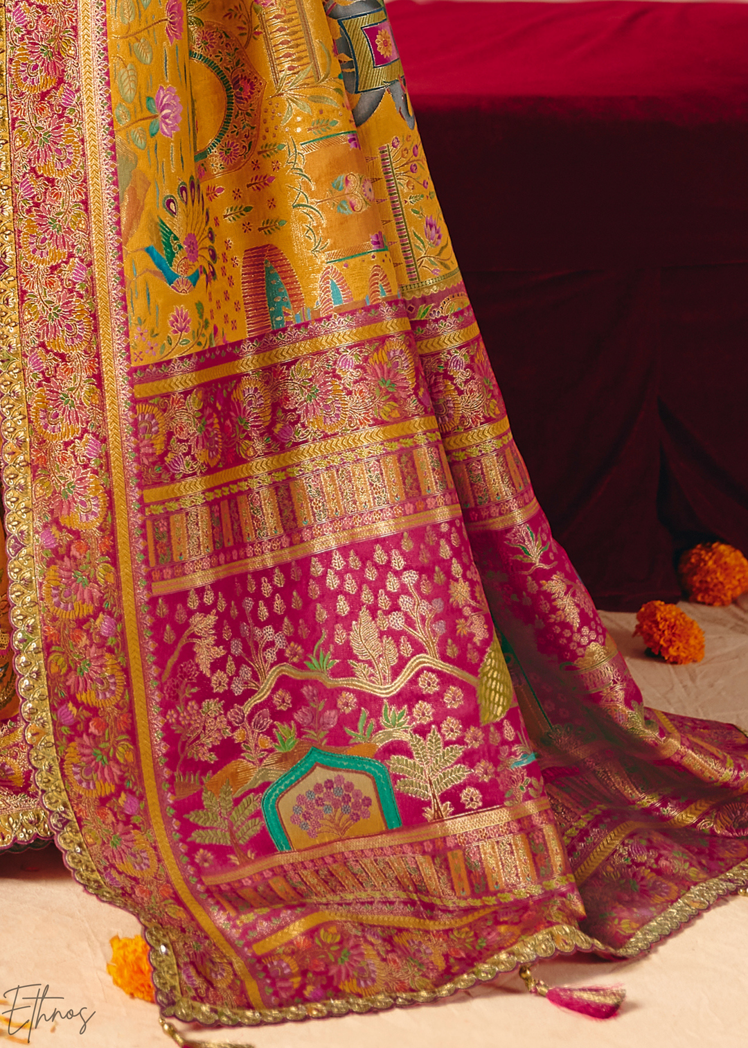 Deep Yellow Kalamkari Dola Silk Saree