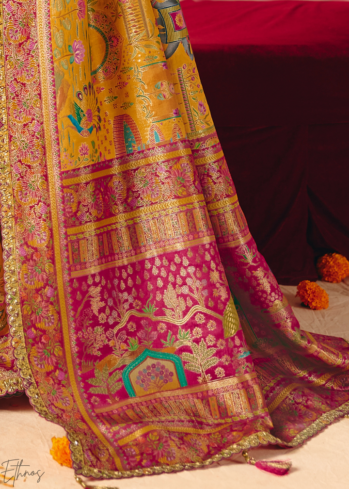 Deep Yellow Kalamkari Dola Silk Saree