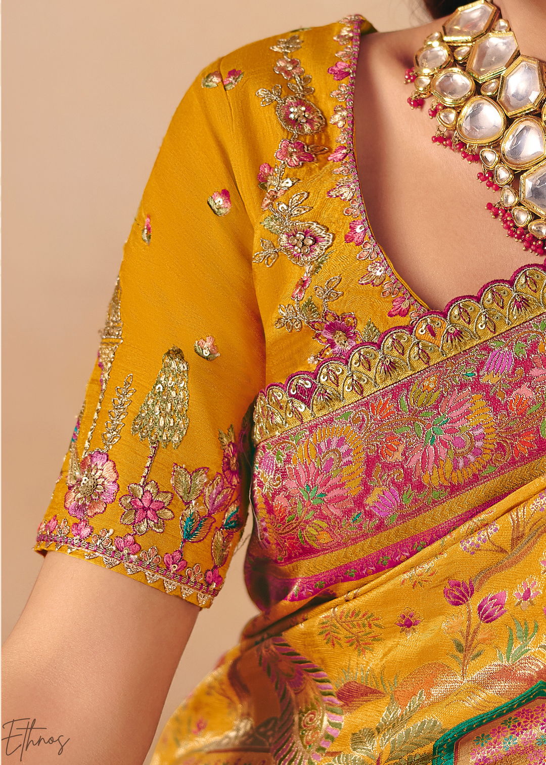 Deep Yellow Kalamkari Dola Silk Saree