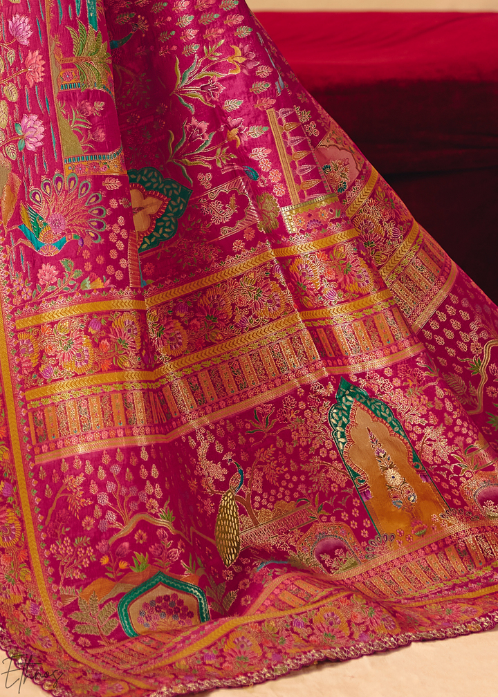 Deep Pink Kalamkari Dola Silk Saree