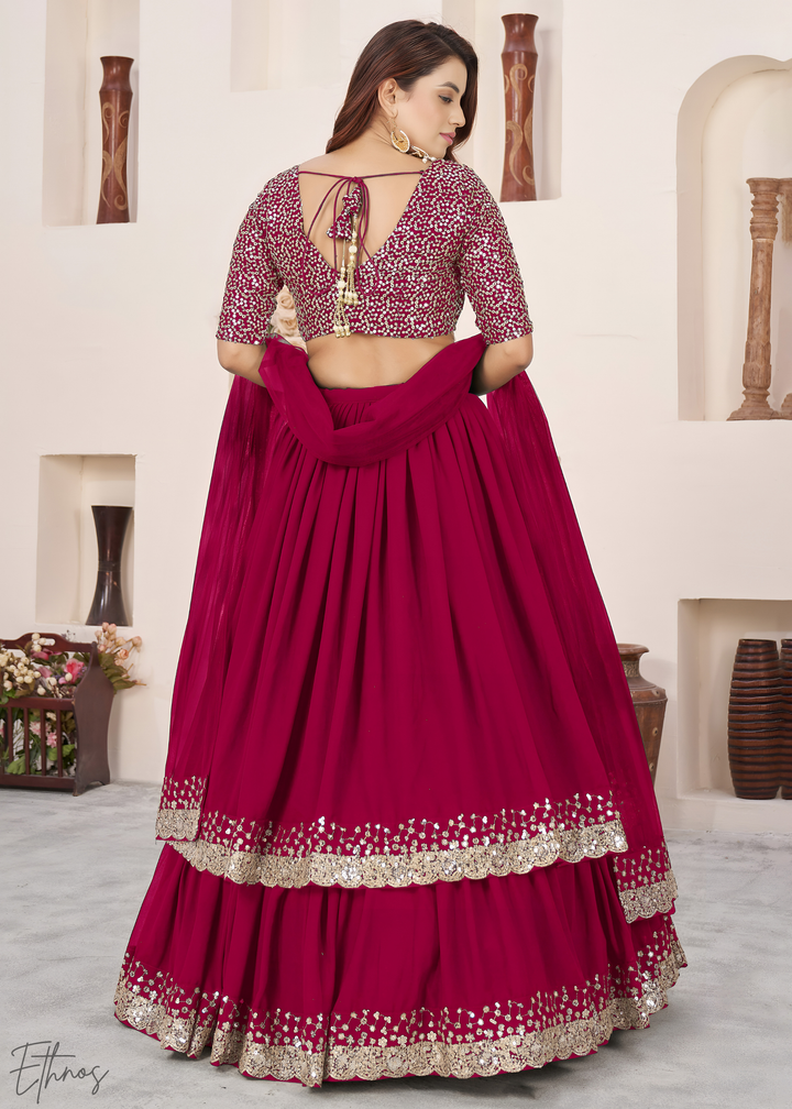Deep Pink Sequins Georgette Lehenga