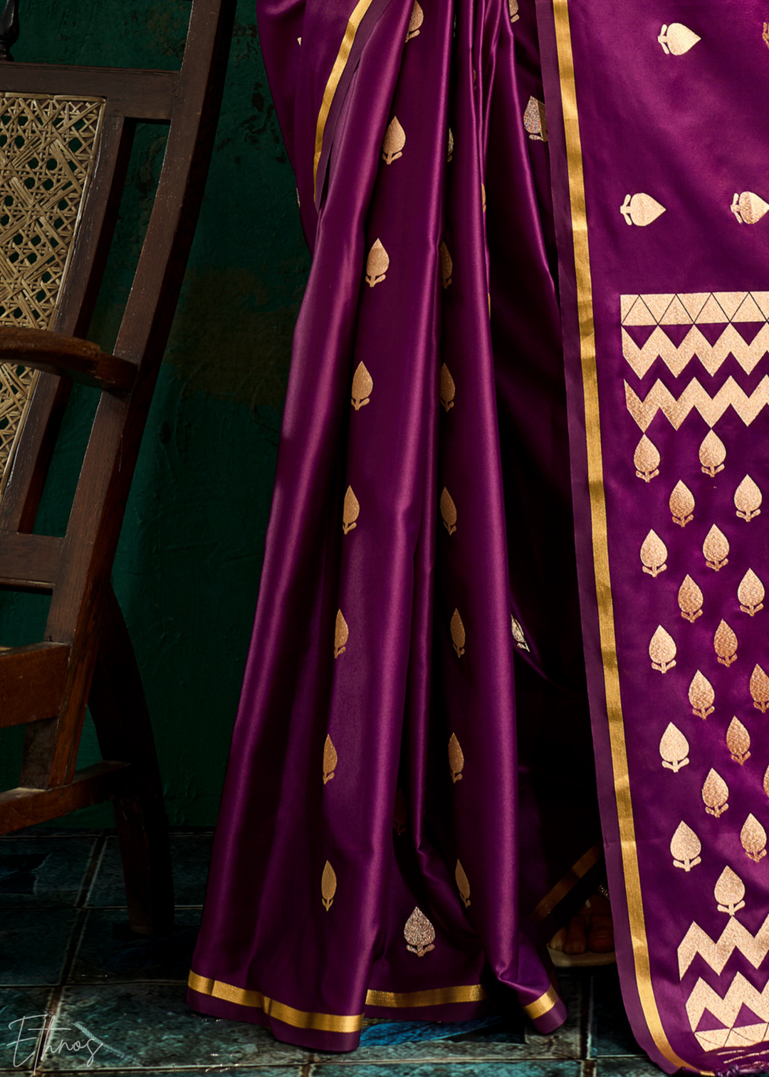 Deep Plum Leheriya Chevron Satin Saree