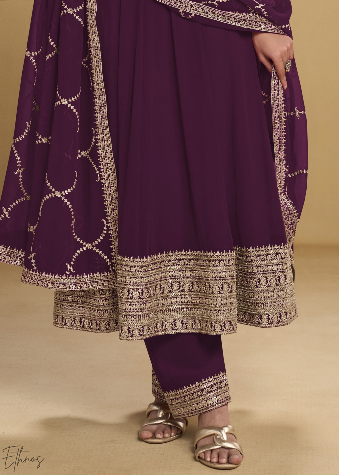 Deep plum Embroidered Georgette Anarkali Suit