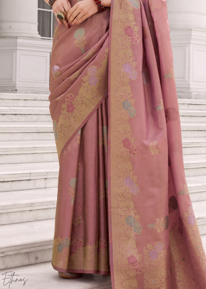 Desert Rose Damask Kora Silk Saree