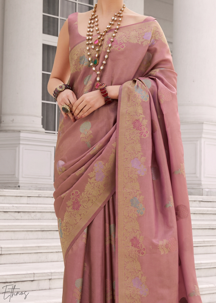 Desert Rose Damask Kora Silk Saree