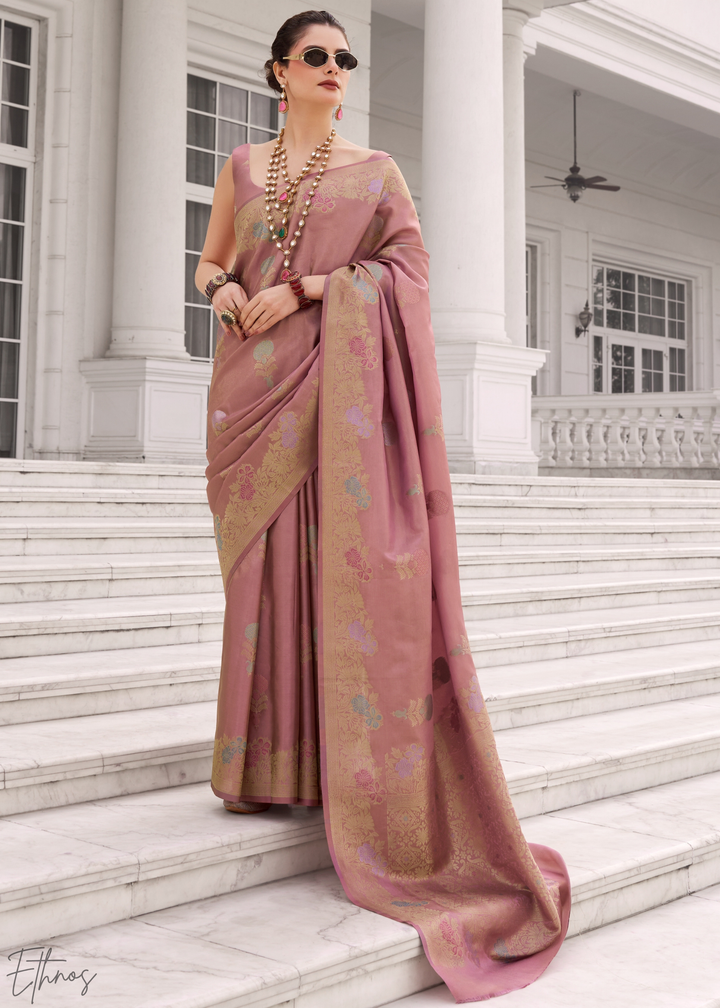 Desert Rose Damask Kora Silk Saree