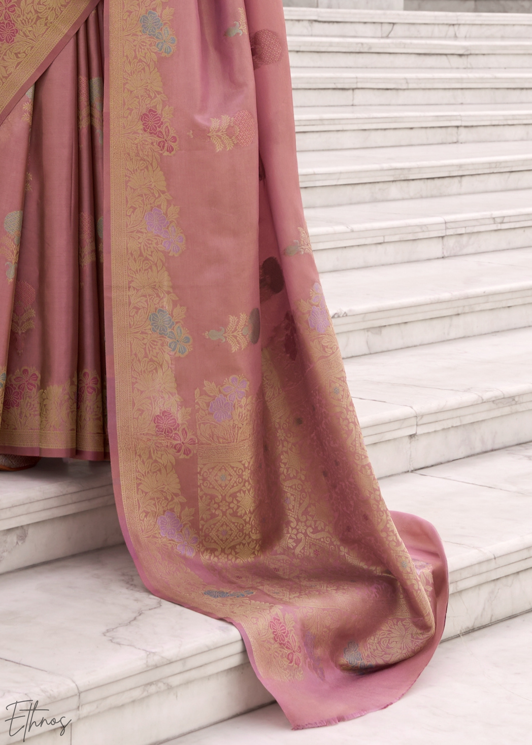 Desert Rose Damask Kora Silk Saree