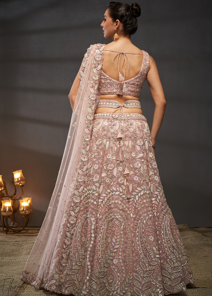 Desert Rose Gilded Bouquet Net Lehenga