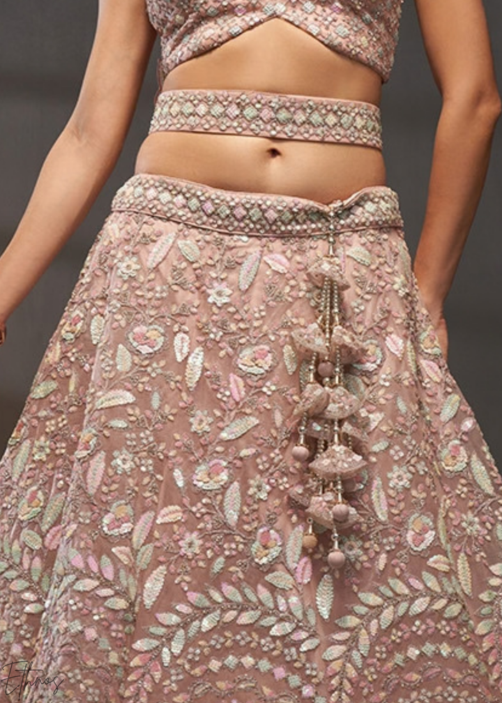 Desert Rose Gilded Bouquet Net Lehenga
