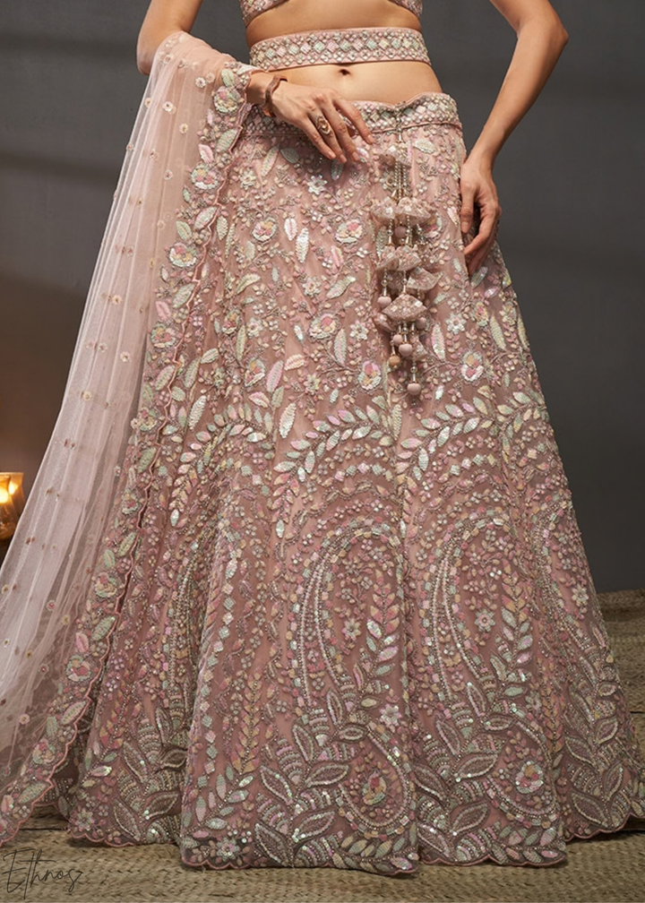 Desert Rose Gilded Bouquet Net Lehenga