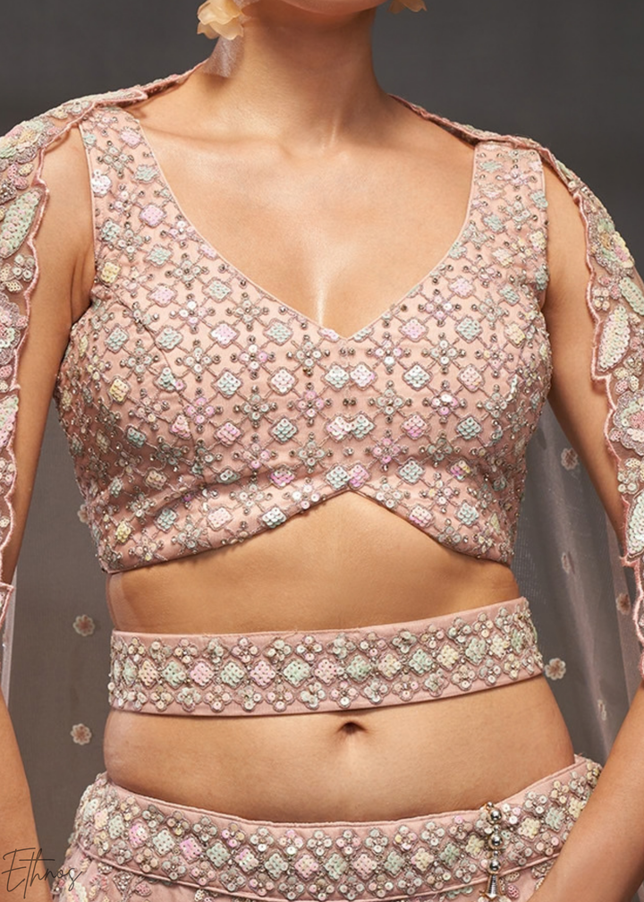 Desert Rose Gilded Bouquet Net Lehenga
