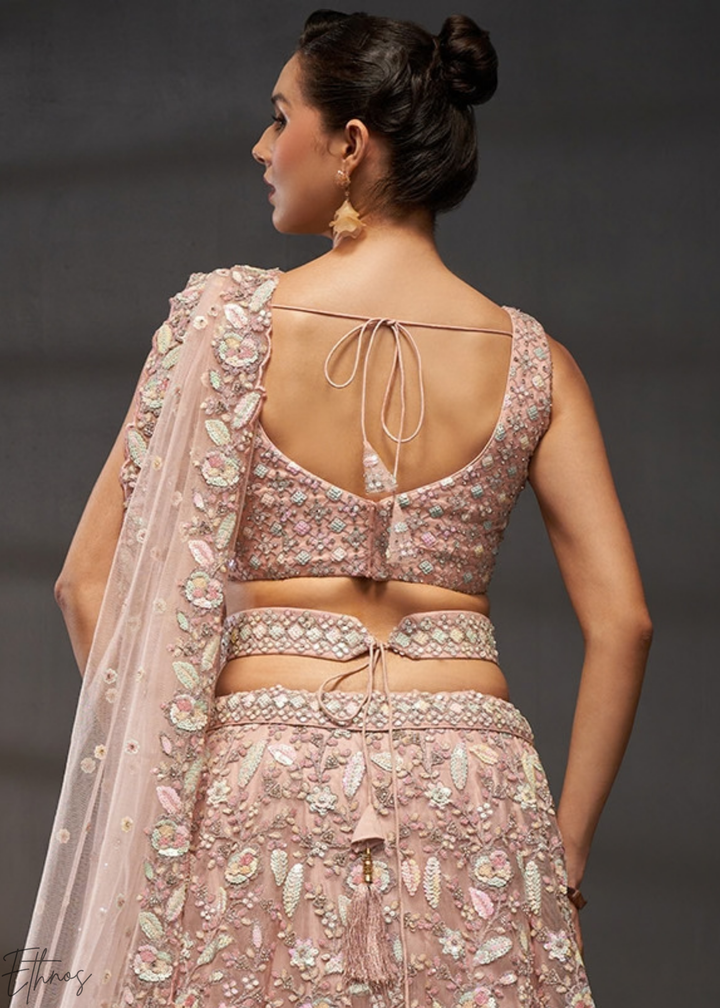 Desert Rose Gilded Bouquet Net Lehenga