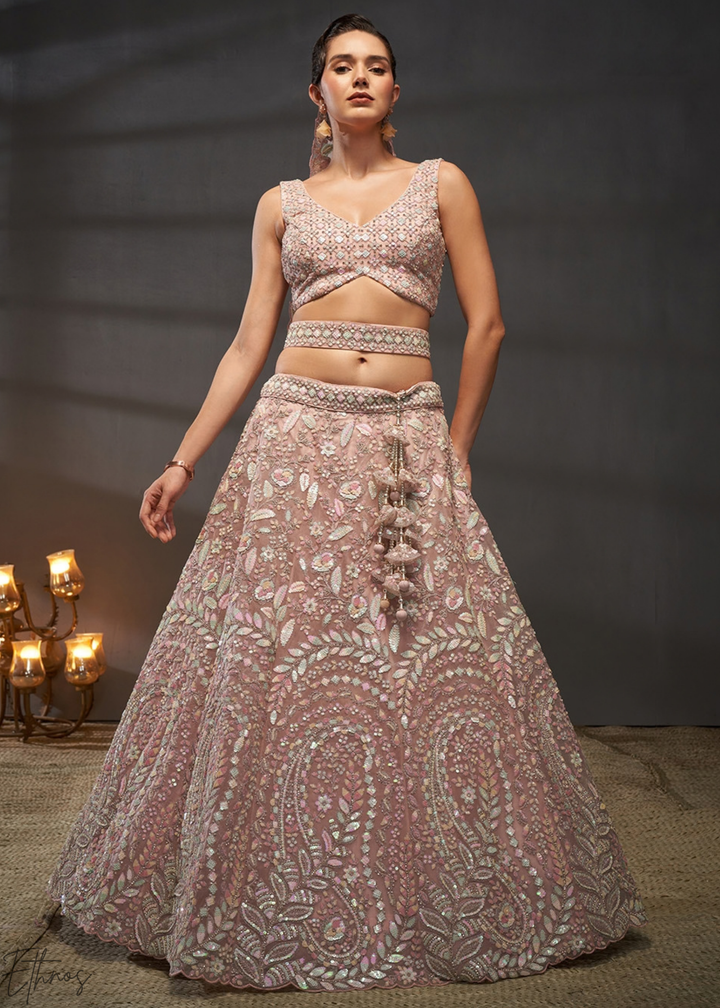 Desert Rose Gilded Bouquet Net Lehenga