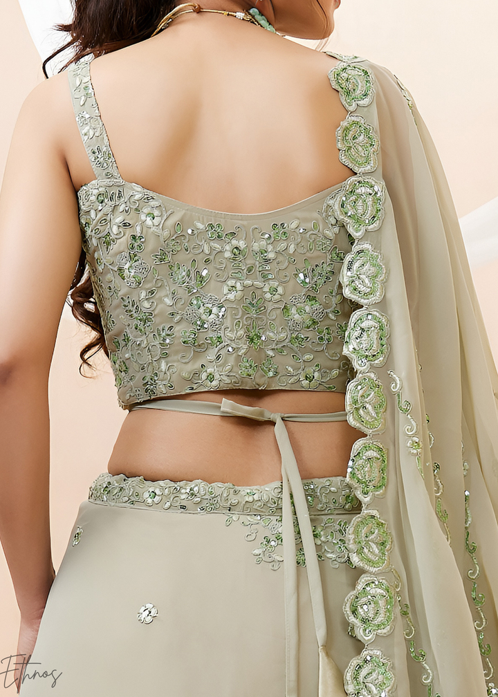 Desert Sage Raised Rosette Georgette Lehenga Choli