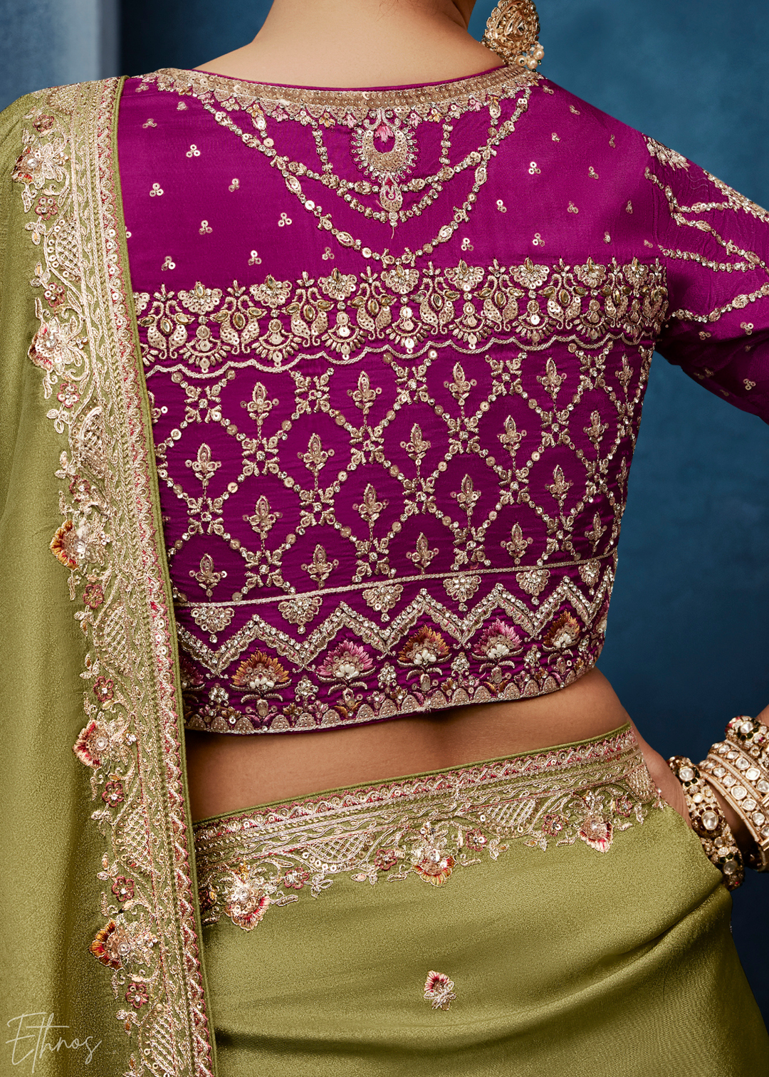 Desert Sage Tambour Embroidered Border Tissue Saree