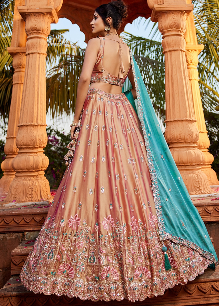 Desert Taupe Radiant Blossom Poly Georgette Lehenga