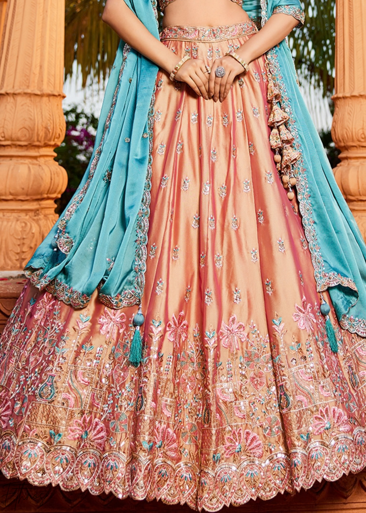Desert Taupe Radiant Blossom Poly Georgette Lehenga