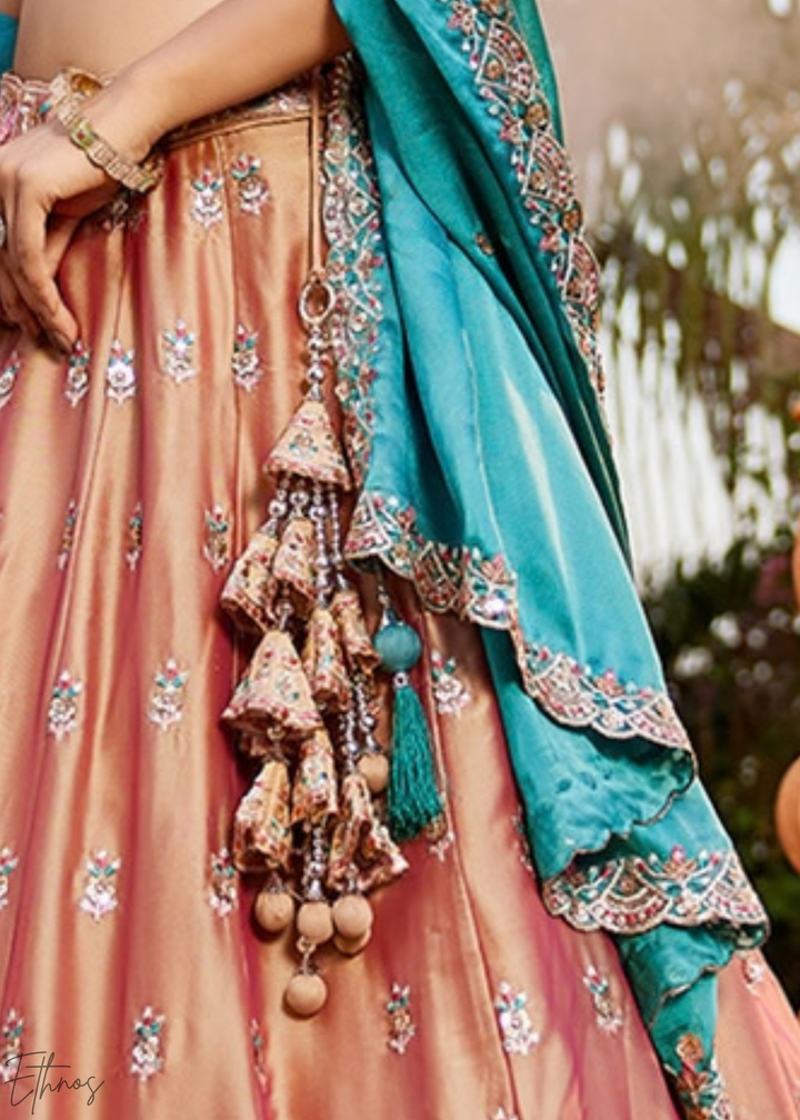 Desert Taupe Radiant Blossom Poly Georgette Lehenga