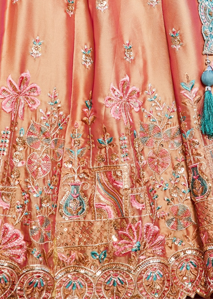 Desert Taupe Radiant Blossom Poly Georgette Lehenga