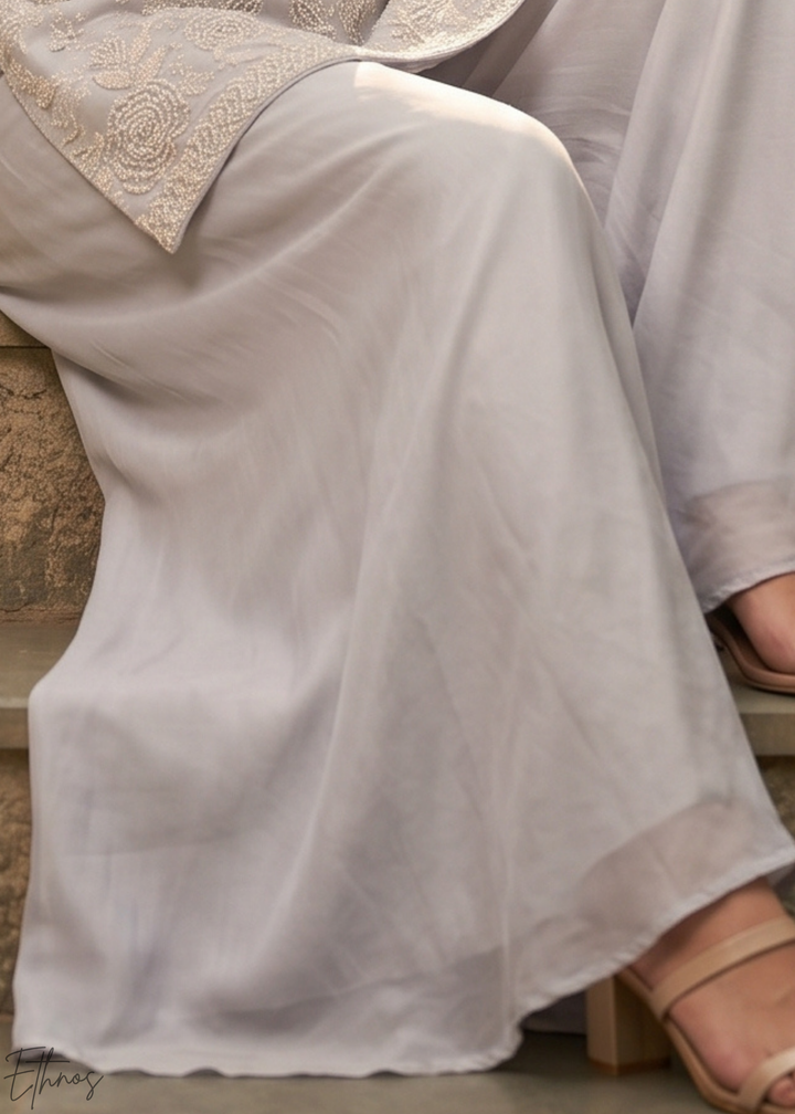 Dove Grey Beaded-Breeze Chinon Sharara Suit