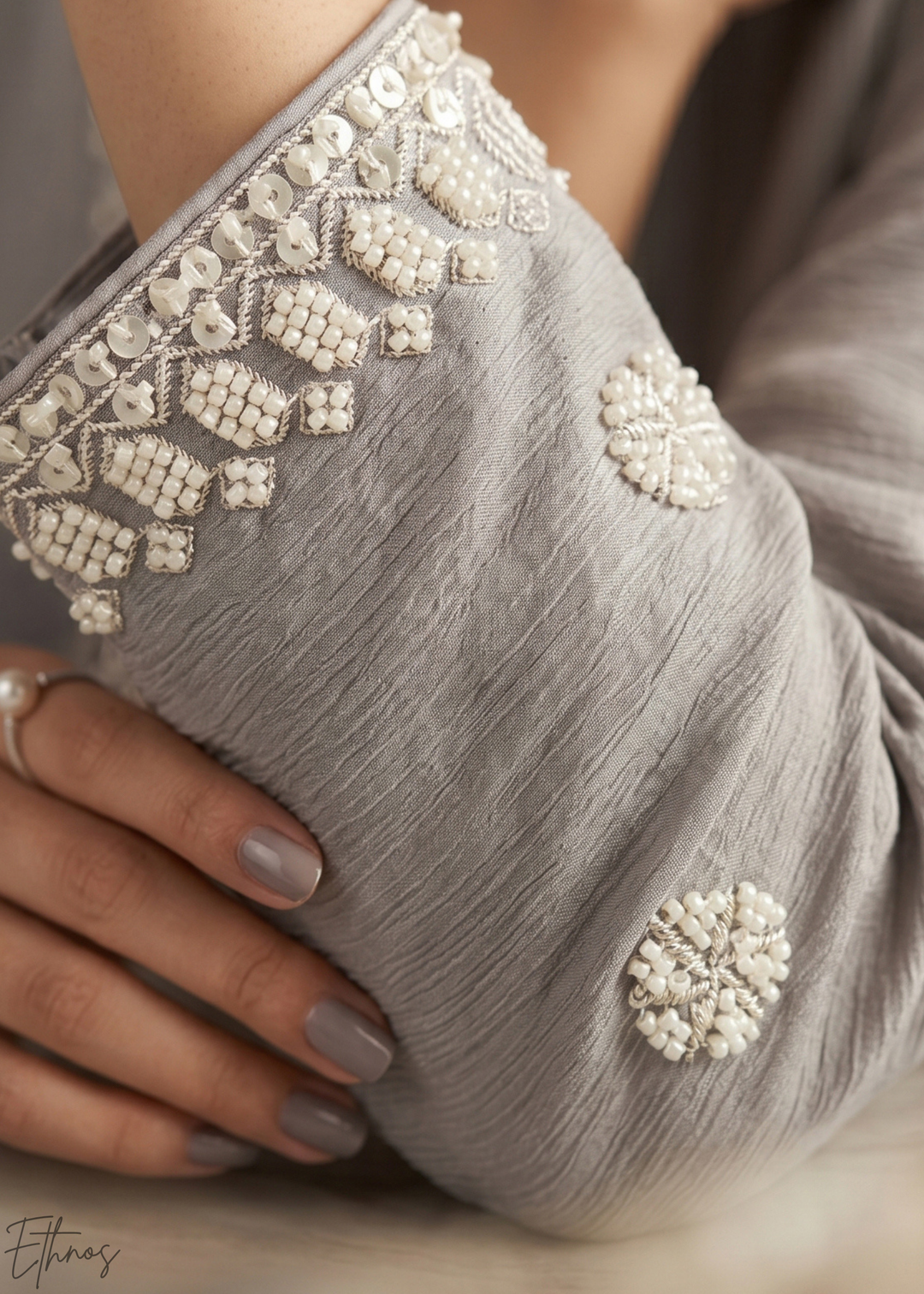 Dove Grey Beaded-Breeze Chinon Sharara Suit